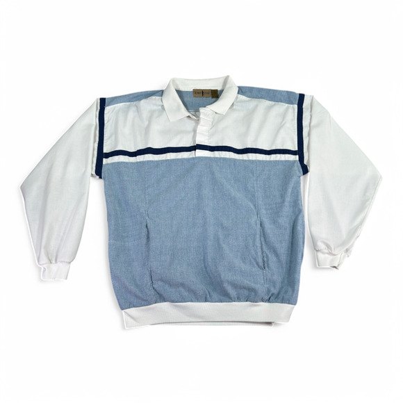 Vintage Robert Stock Polo Shirt Adult LARGE White Blue Banded Grandpa Golf 90s - Picture 1 of 8